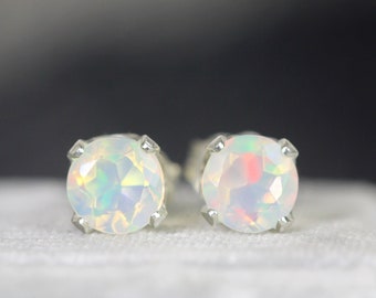 Welo Opal Stud Earrings - Silver Opal Earrings - Welo Opal Jewelry - Real Opal Earrings - October Birthstone Earrings - Small Stud Earrings