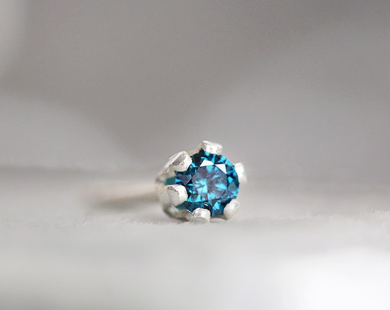 SINGLE Diamond Earring for Men or Women - Genuine Blue Diamond Earring