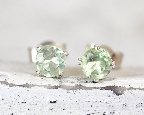 Prehnite Silver Stud Earrings - Dainty Studs