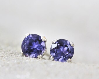 Iolite Earrings - Blue Gemstone Studs - Iolite Studs - Earrings for Girls - Tiny Stud Earrings - Iolite Jewelry - Blue Earrings