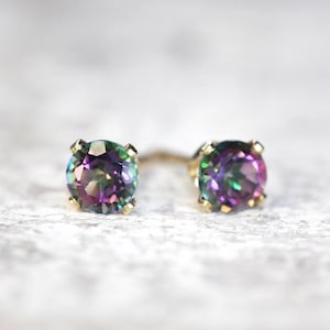 Mystic Topaz Stud Earrings - Dainty Gemstone Earrings - Handmade Everyday Jewelry - Dainty Gold Earrings - November Birthstone Jewelry