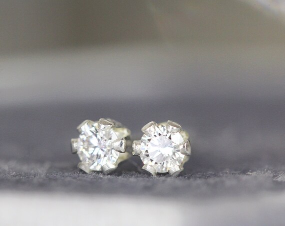 White Diamond Studs Silver or Gold - Tiny Minimal Earrings For Women or Men
