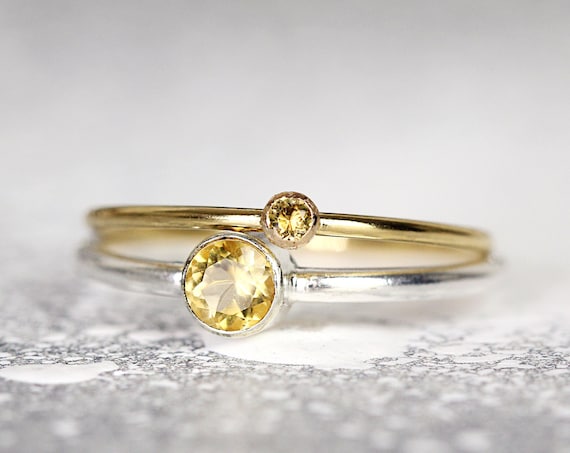 Skinny Citrine Ring Gold or Silver - Yellow Dainty Tiny Ring 2mm or 4mm