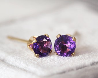 Amethyst Stud Earrings - Unisex Gemstone Studs - February Birthstone Gift - Purple Amethyst Earrings Gold - Spiritual Intuition Stone