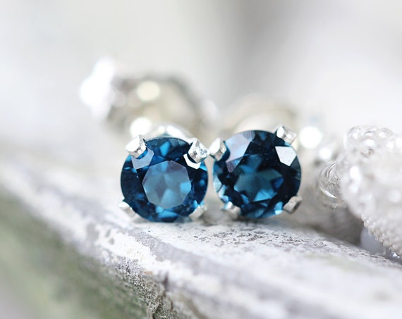 Silver Blue Topaz Stud Earrings - Earrings For Sister