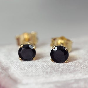 Black Spinel Earrings Black Spinel Stud Earrings Black Earrings For Women Black Spinel Jewelry Black Studs Black & Gold Earrings image 1