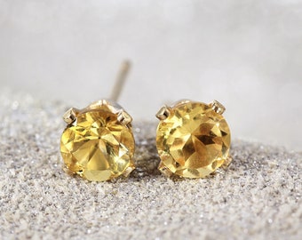 Citrine Studs Gold - Yellow Citrine Post Earrings For Men & Women - November Birthstone - Stud Earrings For Success Abundance Joy