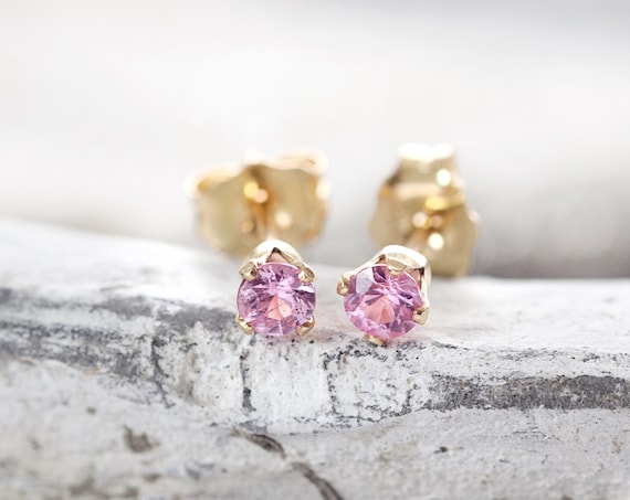 Pink Sapphire Earrings - Pink Sapphire Studs