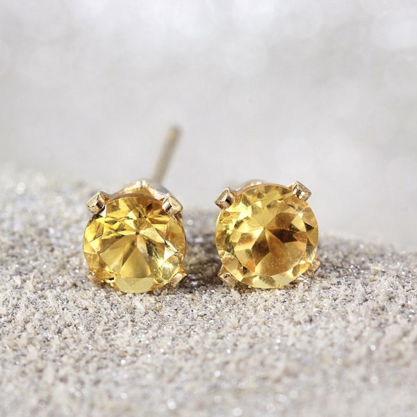 Citrine Studs Gold - Yellow Citrine Post Earrings For Men & Women - November Birthstone - Stud Earrings For Success Abundance Joy