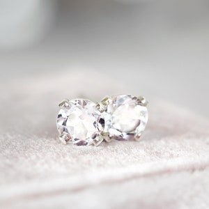 White Topaz Studs - November Birthday - 4mm Stud Earrings - Post Earrings - Unisex Earrings - Silver Earrings - Jewelry Gift