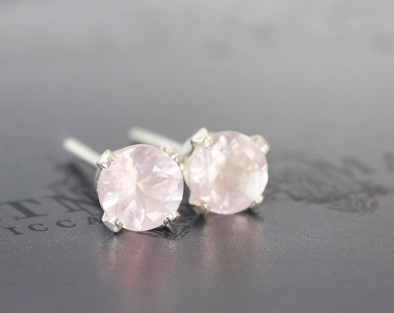 Rose Quartz Earrings - Silver Stud Earrings