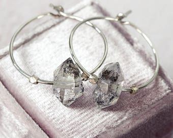 Crystal Hoop Earrings - Herkimer Diamond Earrings - Gemstone Hoop Earrings - Raw Crystal Jewelry - Modern Earrings
