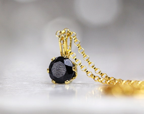 Black Spinel Pendant Necklace - Classic Black Minimalist Necklace - Dainty Solitaire Stone Necklace Gold or Silver - Elegant Simple Necklace