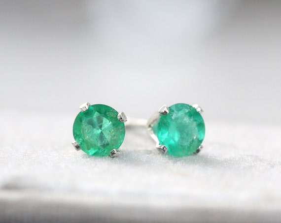 Emerald Studs Silver - Emerald Earrings Silver or Gold - Emerald Stud Earrings