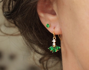 Pendientes colgantes verdes estilo Art Déco - Pendientes de cristal CZ estilo años 20 / Joyería vintage de estilo victoriano para mujer