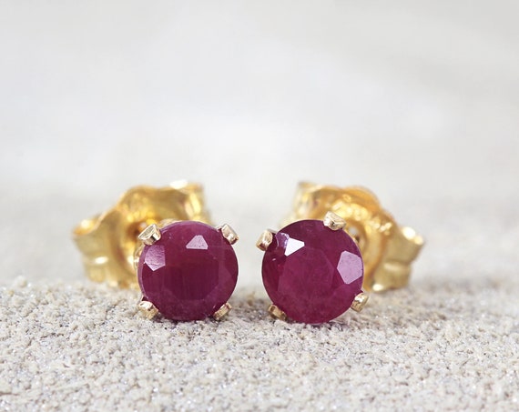 Ruby Stud Earrings - Genuine Ruby Jewelry