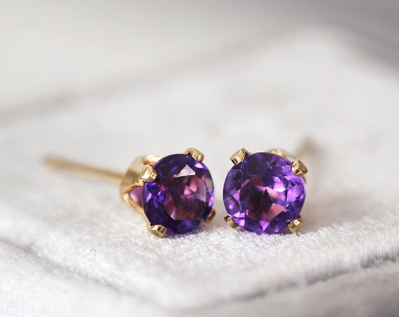Amethyst Stud Earrings - Purple Gemstone Studs