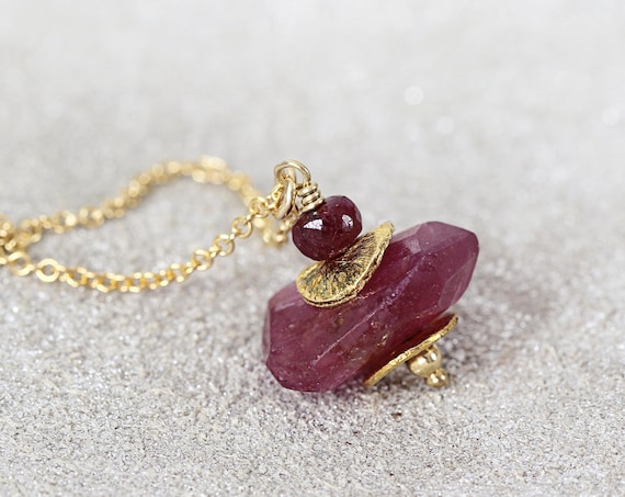 Ruby Pendant Necklace - Ruby Anniversary Gift