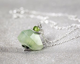 Green Prehnite Pendant - Green Gemstone Necklace - Healing Crystal Necklace - Prehnite Jewellery - Healing Jewelry - Silver Stone Necklace