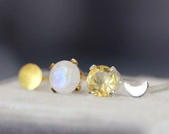 Sun And Moon Stud Earring Set - Mix And Match Earrings - Silver & Gold Celestial Earrings - Mismatched Earrings - June November Gift Idea