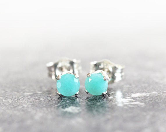 Blue Green Amazonite Earrings - Amazonite Studs