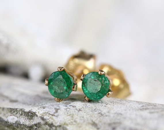 Emerald Stud Earrings - Green Gemstone Studs