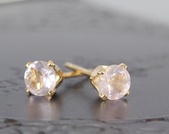 Rose Quartz Studs - Dainty Earrings Studs - Gold Stud Earrings - Rose Quartz Ear Studs - Earrings for Girls - 3mm 4mm 5mm 6mm Stud Earrings