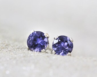 Iolite Earrings - Blue Gemstone Studs - Iolite Studs - Earrings for Girls - Tiny Stud Earrings - Iolite Jewelry - Blue Earrings 3 4 5mm 6mm