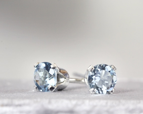 Aquamarine Stud Earrings - Silver Stud Earrings