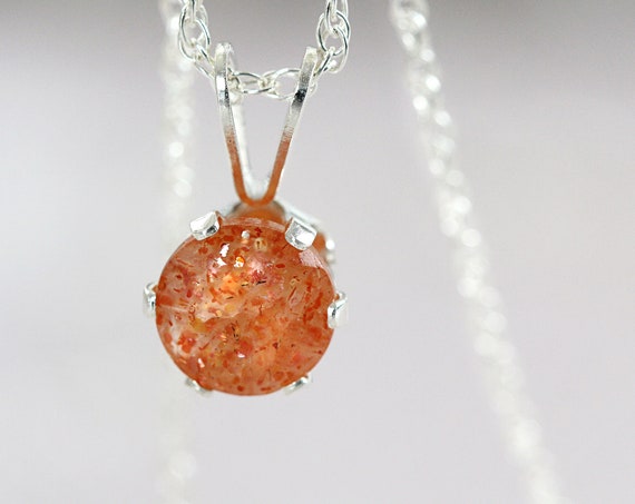 Dainty Sunstone Necklace Pendant - Good Luck Necklace For Women