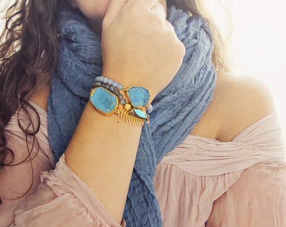 Blue Druzy Bracelet - Druzy Statement Bracelet