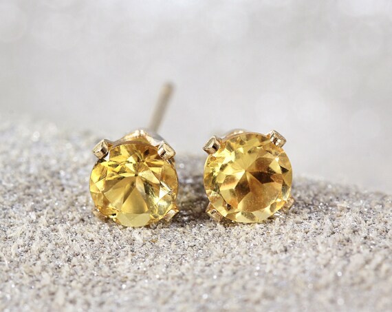 Citrine Studs Gold - Yellow Citrine Post Earrings For Men & Women