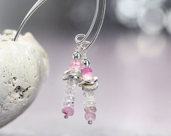 Pink and White Sapphire Earrings - Modern Silver Precious Stone Earrings