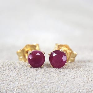 Ruby Stud Earrings - Genuine Ruby Post Earrings Gold or Silver - July Birthstone - Gemstone Studs in 2mm 3mm 4mm 5mm - Love & Passion Stone