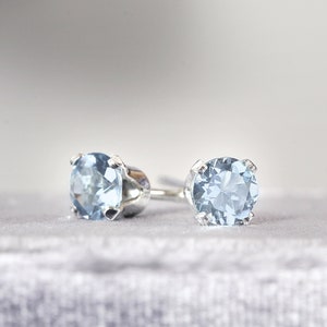 Aquamarine Stud Earrings - Silver Stud Earrings - Aquamarine Studs - March Birthstone Earrings - Birthstone Jewelry - Gemstone Stud Earrings