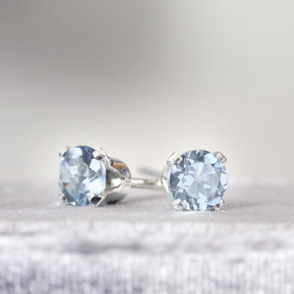 Aquamarine Stud Earrings - Silver Stud Earrings - Aquamarine Studs - March Birthstone Earrings - Birthstone Jewelry - Gemstone Stud Earrings