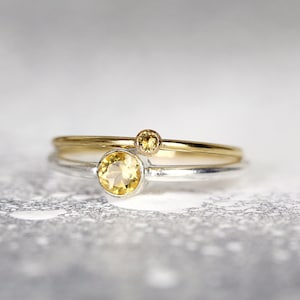Skinny Citrine Ring Gold or Silver - Dainty Tiny Ring 2mm, 4mm - Simple Minimalist Ring - Stackable Solitaire Ring - Yellow Gold Filled Ring
