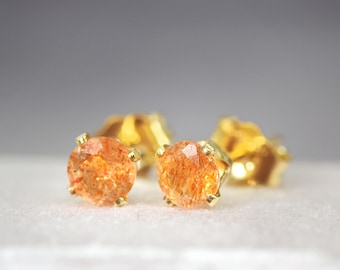 Sunstone Earrings - Gemstone Stud Earrings - Orange Earrings - Sunstone Stud Earrings - Sunstone Jewelry - Earrings For Good Luck and Travel