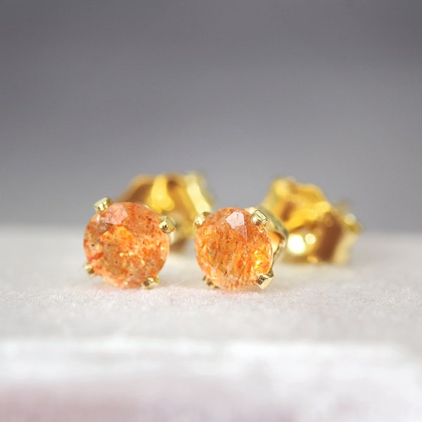 Sunstone Earrings - Gemstone Stud Earrings - Orange Earrings - Sunstone Stud Earrings - Sunstone Jewelry - Earrings For Good Luck and Travel