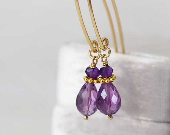 Amethyst Drop Earrings - Dainty Teardrop Earrings