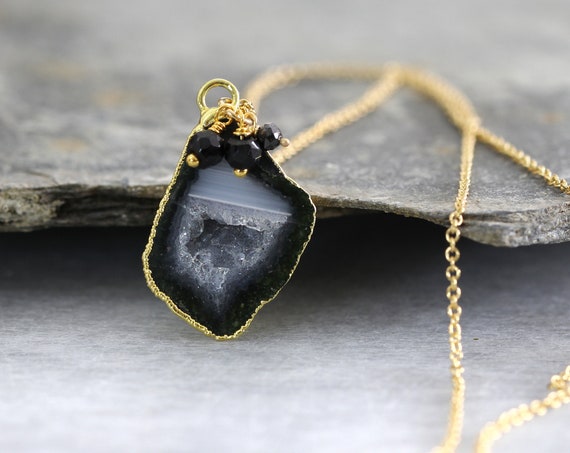 Black Geode Necklace - Gemstone & Diamond Necklace