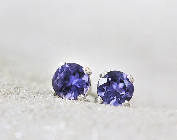 Iolite Earrings - Blue Gemstone Studs