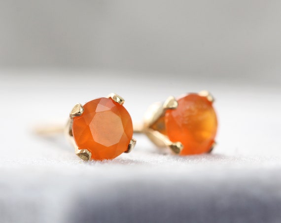 Carnelian Stud Earrings - Minimalist Colourful Orange Earrings