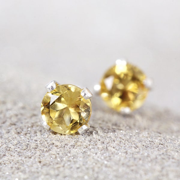 Citrine Stud Earrings - Citrine Earrings - Sterling Silver Studs - Dainty Stud Earrings - November Birthstone - Citrine Studs