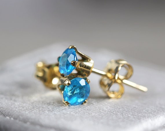 Neon Blue Apatite Earrings - Apatite Stud Earrings