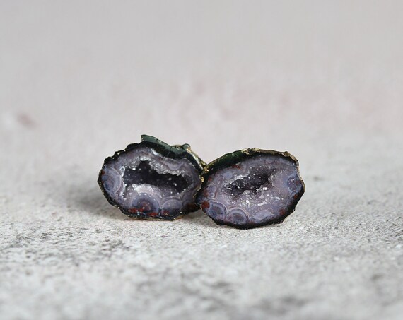 Raw Geode Stud Earrings - Unique Gemstone Studs