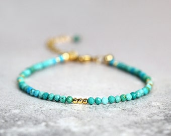 Genuine Turquoise Bracelet - Ultra Skinny Boho Bracelet Women - Thoughtful Friend Gift - Dainty Natural Stone Bracelet - Tiny Bead Bracelet