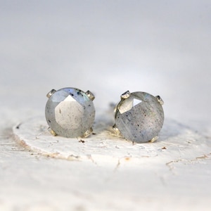 Labradorite Stud Earrings, Sterling Silver Earrings, Blue Grey Earrings, Faceted Labradorite Earrings, Post Earrings, 3mm 4mm 5mm 6mm