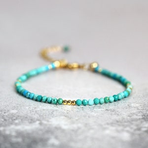 Genuine Turquoise Bracelet Ultra Skinny Boho Bracelet Women Thoughtful Friend Gift Dainty Natural Stone Bracelet Tiny Bead Bracelet 14k yellow gold fill