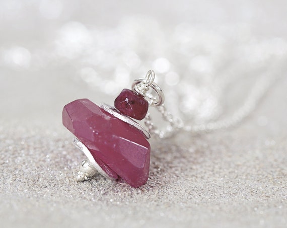 Silver Ruby Necklace - Christmas Gift For Women